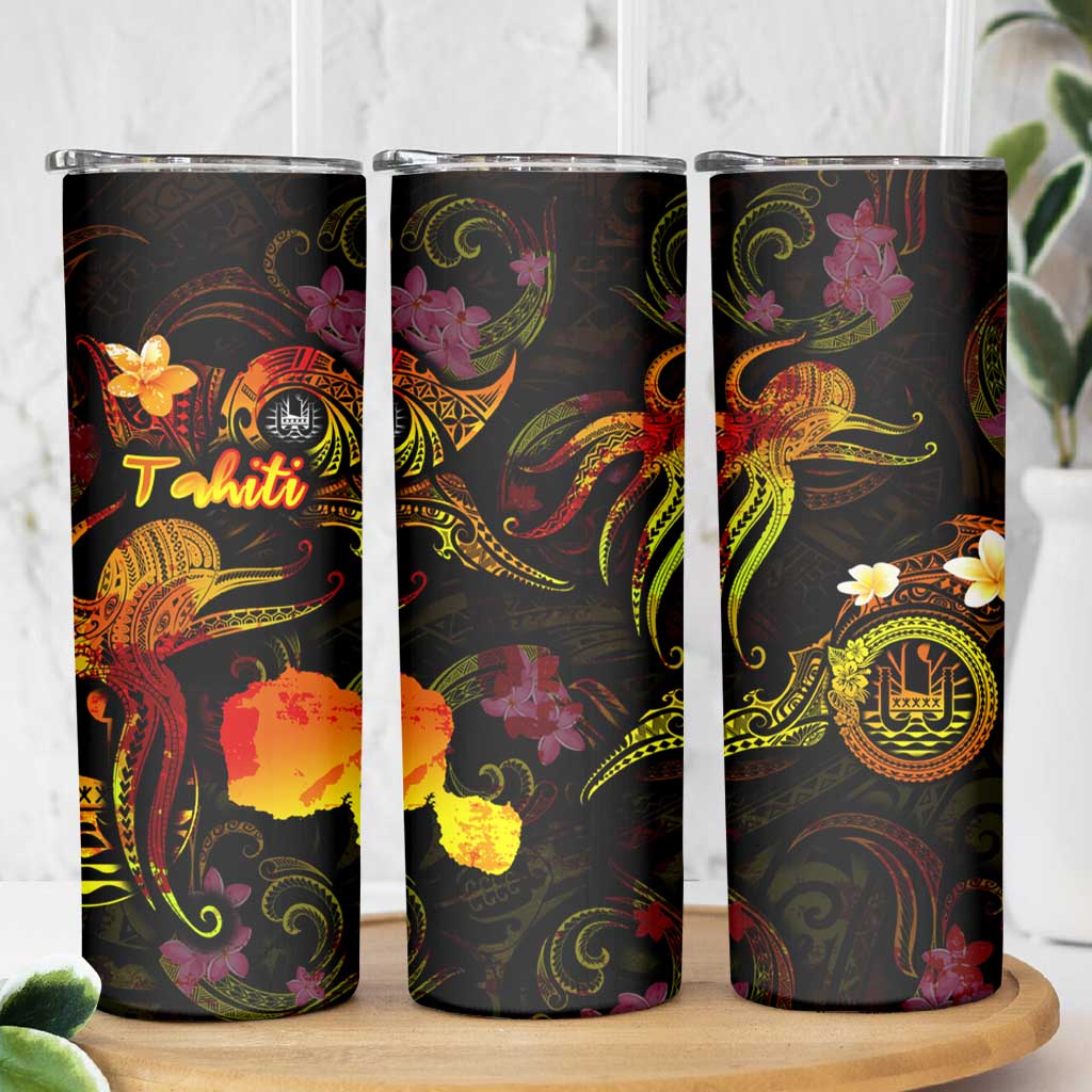 Tahiti French Polynesia Skinny Tumbler Octopus Plumeria Polynesian Tattoo DT02 - Polynesian Pride