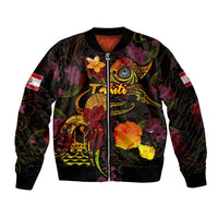 Tahiti French Polynesia Sleeve Zip Bomber Jacket Octopus Plumeria Polynesian Tattoo DT02 Unisex Black - Polynesian Pride