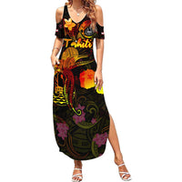 Tahiti French Polynesia Summer Maxi Dress Octopus Plumeria Polynesian Tattoo