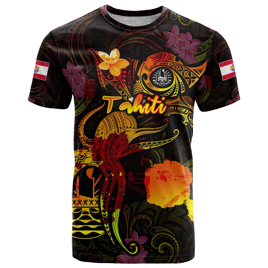 Tahiti French Polynesia T Shirt Octopus Plumeria Polynesian Tattoo DT02 Black - Polynesian Pride