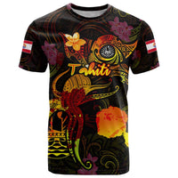 Tahiti French Polynesia T Shirt Octopus Plumeria Polynesian Tattoo DT02 Black - Polynesian Pride
