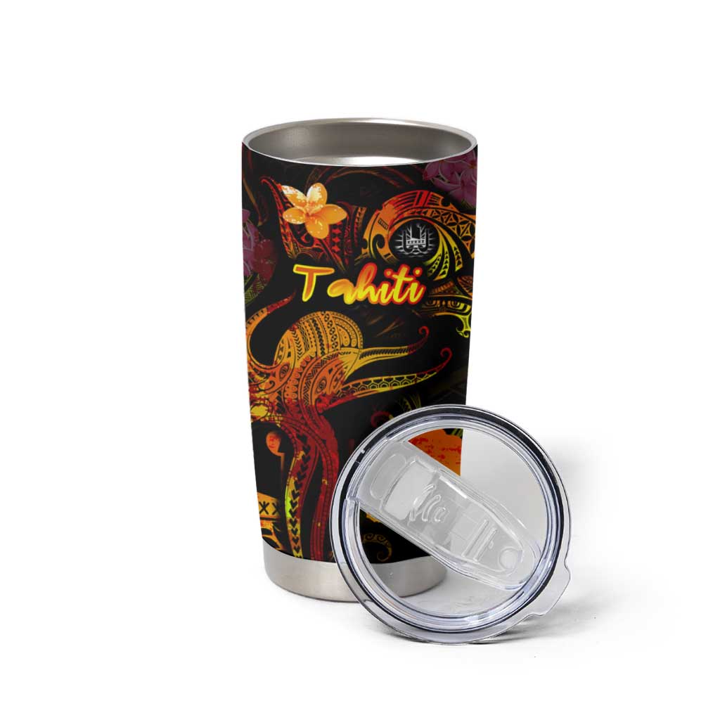 Tahiti French Polynesia Tumbler Cup Octopus Plumeria Polynesian Tattoo