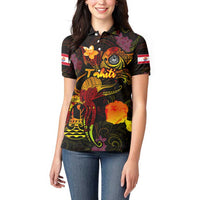 Tahiti French Polynesia Women Polo Shirt Octopus Plumeria Polynesian Tattoo