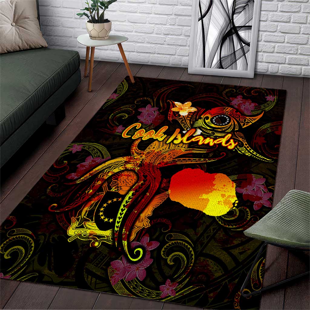 Cook Islands Area Rug Octopus Plumeria Polynesian Tattoo DT02 Black - Polynesian Pride