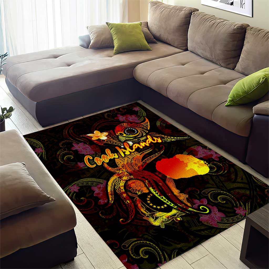 Cook Islands Area Rug Octopus Plumeria Polynesian Tattoo DT02 - Polynesian Pride