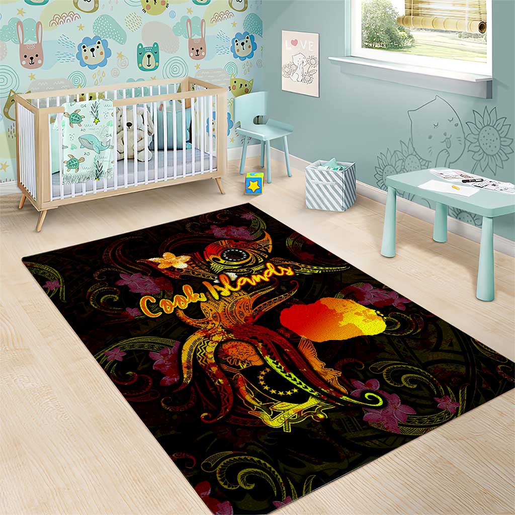 Cook Islands Area Rug Octopus Plumeria Polynesian Tattoo DT02 - Polynesian Pride