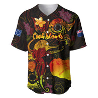 Cook Islands Baseball Jersey Octopus Plumeria Polynesian Tattoo DT02 Black - Polynesian Pride