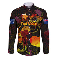 Cook Islands Family Matching Long Sleeve Bodycon Dress and Hawaiian Shirt Octopus Plumeria Polynesian Tattoo DT02 Dad's Shirt - Long Sleeve Black - Polynesian Pride