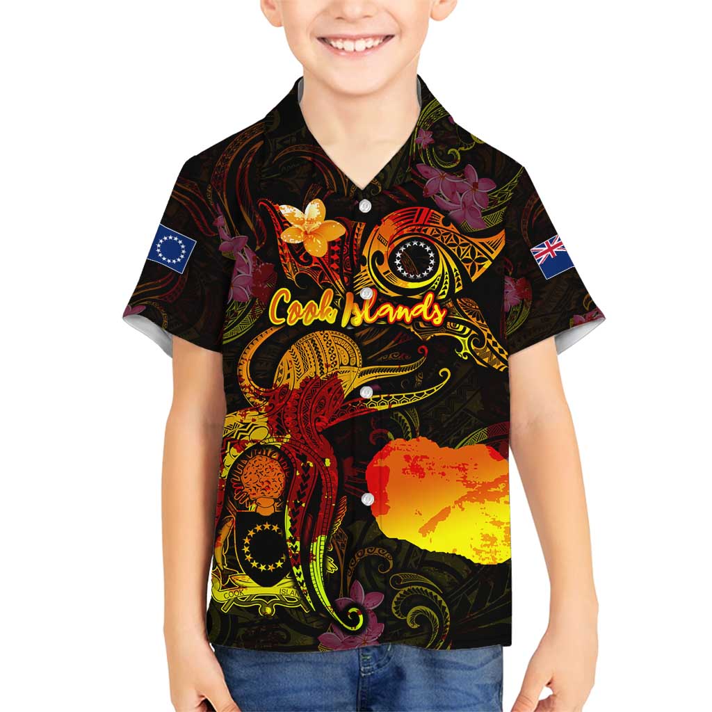 Cook Islands Family Matching Long Sleeve Bodycon Dress and Hawaiian Shirt Octopus Plumeria Polynesian Tattoo DT02 Son's Shirt Black - Polynesian Pride