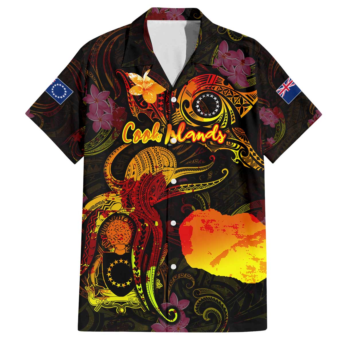 Cook Islands Family Matching Off The Shoulder Long Sleeve Dress and Hawaiian Shirt Octopus Plumeria Polynesian Tattoo