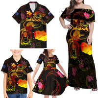 Cook Islands Family Matching Off Shoulder Maxi Dress and Hawaiian Shirt Octopus Plumeria Polynesian Tattoo