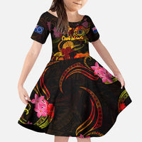 Cook Islands Family Matching Puletasi and Hawaiian Shirt Octopus Plumeria Polynesian Tattoo DT02 Daughter's Dress Black - Polynesian Pride