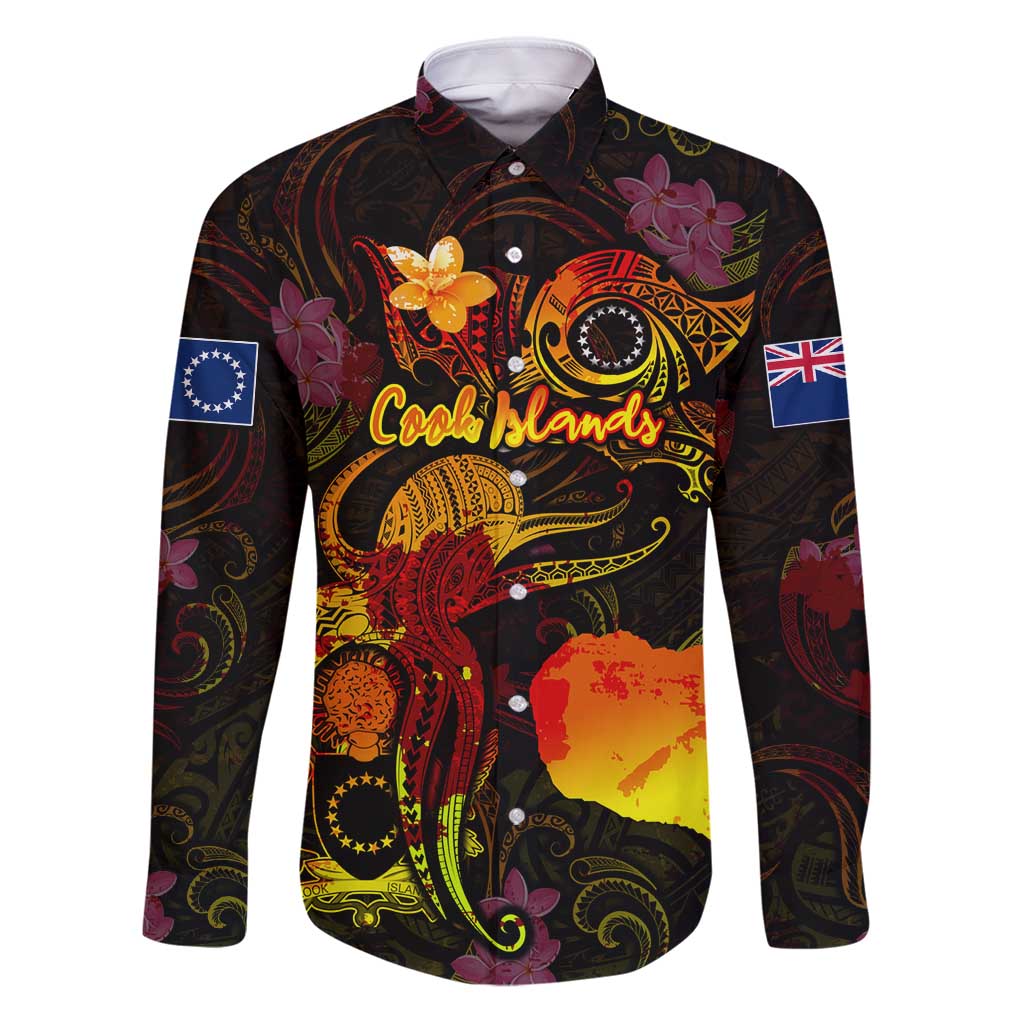 Cook Islands Family Matching Puletasi and Hawaiian Shirt Octopus Plumeria Polynesian Tattoo DT02 Dad's Shirt - Long Sleeve Black - Polynesian Pride