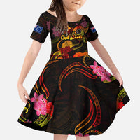 Cook Islands Family Matching Short Sleeve Bodycon Dress and Hawaiian Shirt Octopus Plumeria Polynesian Tattoo DT02 Daughter's Dress Black - Polynesian Pride