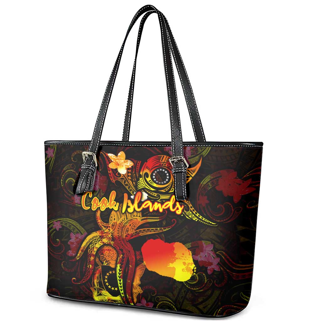 Cook Islands Leather Tote Bag Octopus Plumeria Polynesian Tattoo DT02 - Polynesian Pride