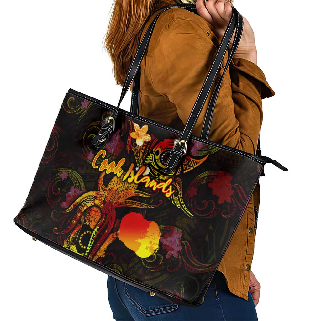 Cook Islands Leather Tote Bag Octopus Plumeria Polynesian Tattoo DT02 - Polynesian Pride