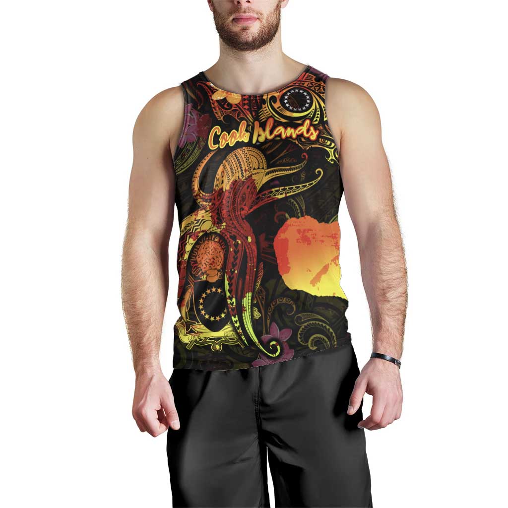 Cook Islands Men Tank Top Octopus Plumeria Polynesian Tattoo