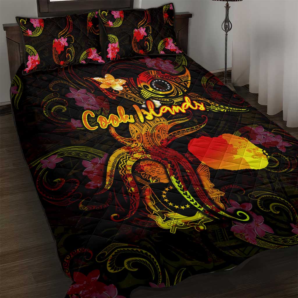 Cook Islands Quilt Bed Set Octopus Plumeria Polynesian Tattoo