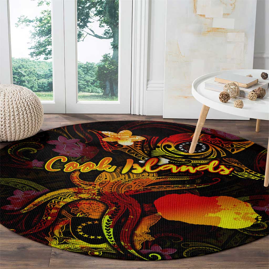 Cook Islands Round Carpet Octopus Plumeria Polynesian Tattoo