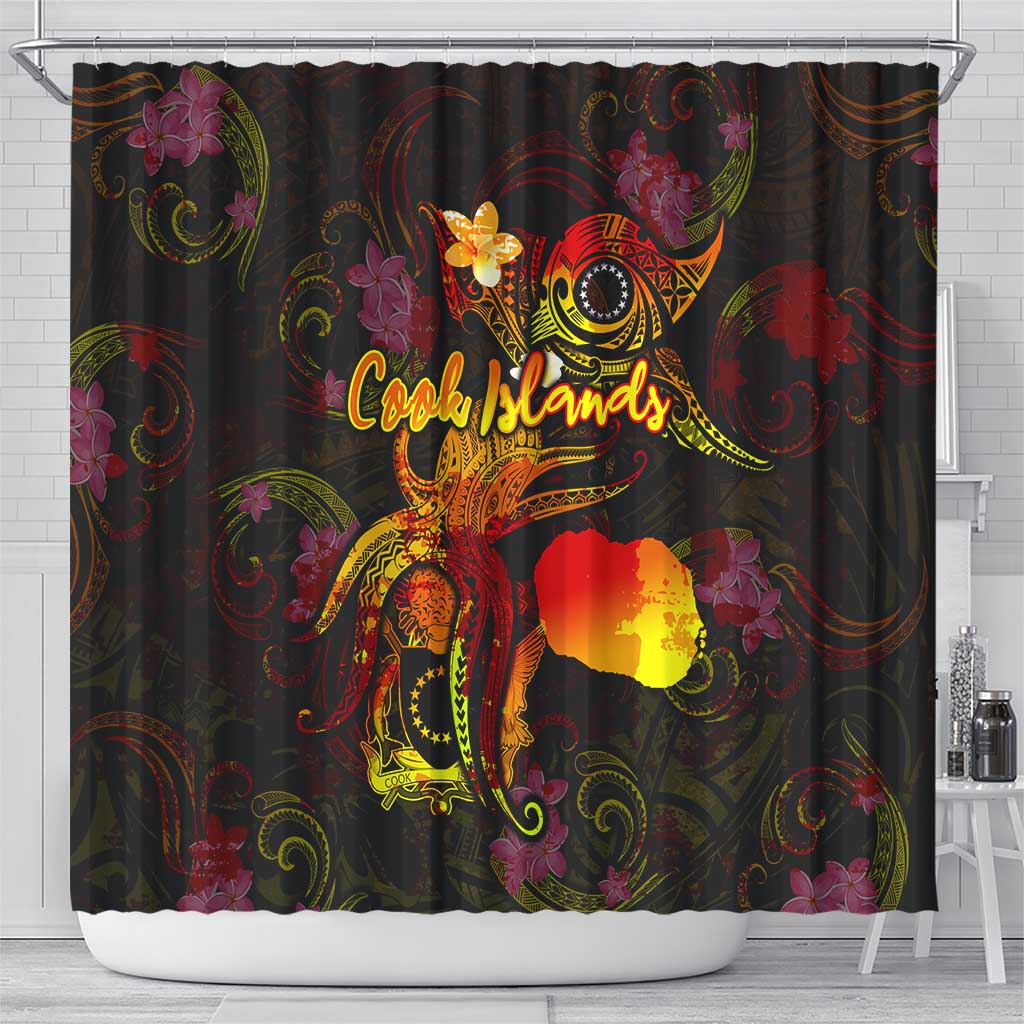 Cook Islands Shower Curtain Octopus Plumeria Polynesian Tattoo