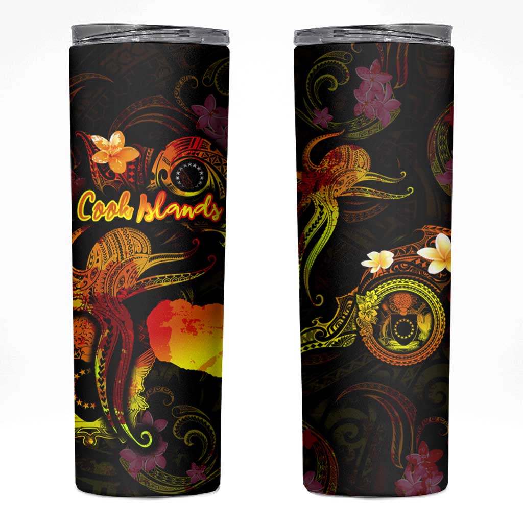 Cook Islands Skinny Tumbler Octopus Plumeria Polynesian Tattoo DT02 Black - Polynesian Pride