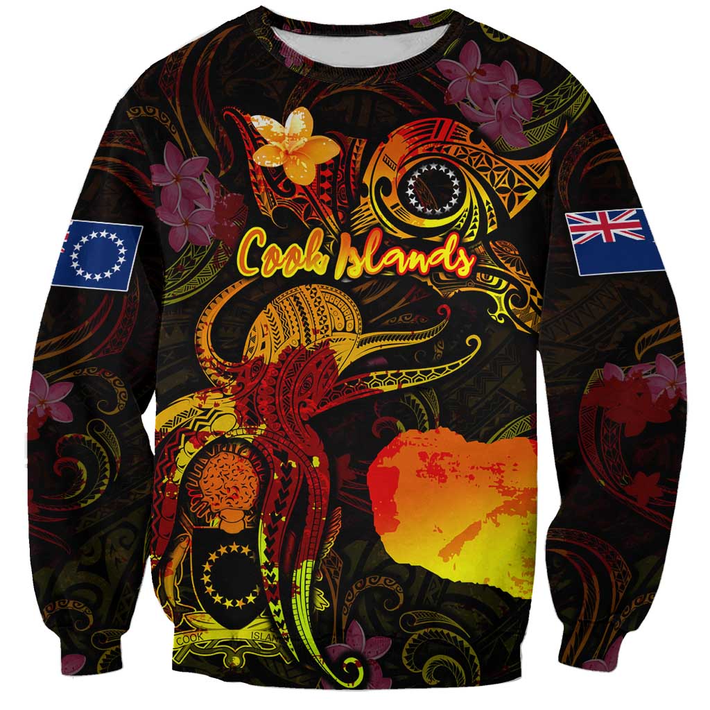 Cook Islands Sweatshirt Octopus Plumeria Polynesian Tattoo DT02 Unisex Black - Polynesian Pride