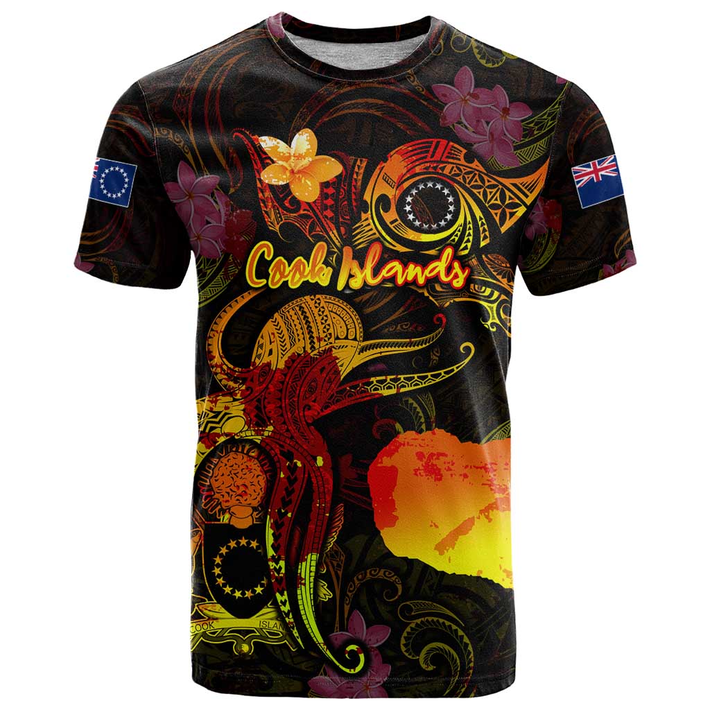 Cook Islands T Shirt Octopus Plumeria Polynesian Tattoo DT02 Black - Polynesian Pride
