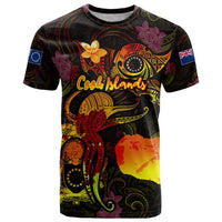 Cook Islands T Shirt Octopus Plumeria Polynesian Tattoo DT02 Black - Polynesian Pride