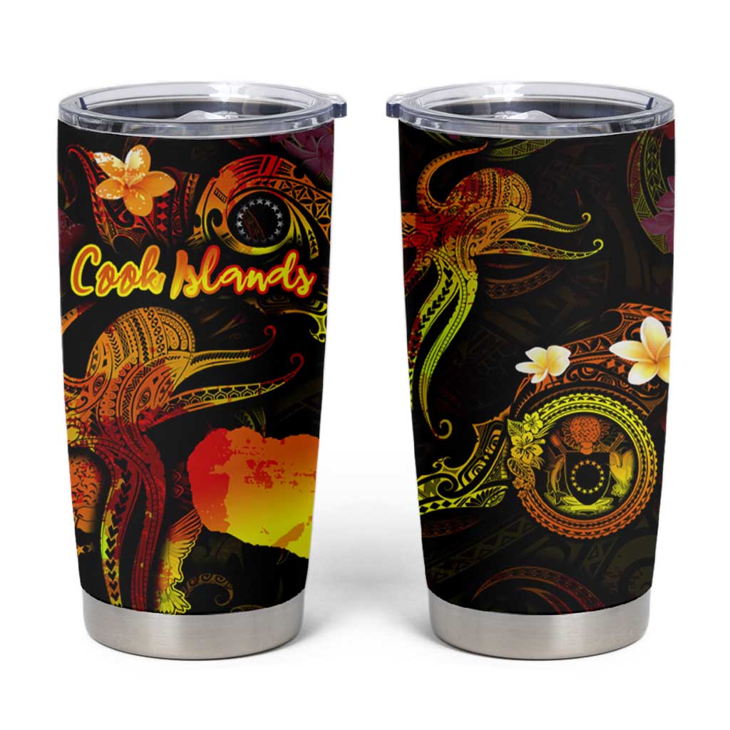 Cook Islands Tumbler Cup Octopus Plumeria Polynesian Tattoo DT02 Black - Polynesian Pride