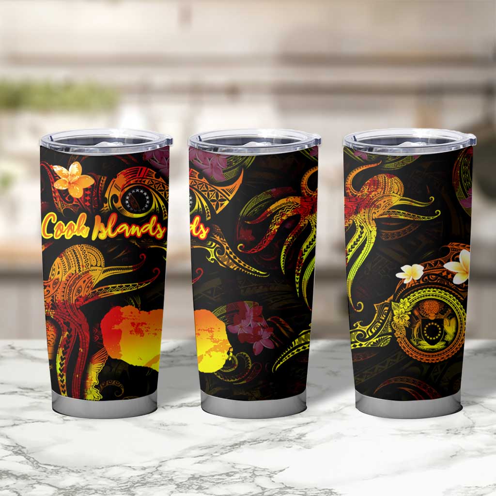 Cook Islands Tumbler Cup Octopus Plumeria Polynesian Tattoo DT02 - Polynesian Pride