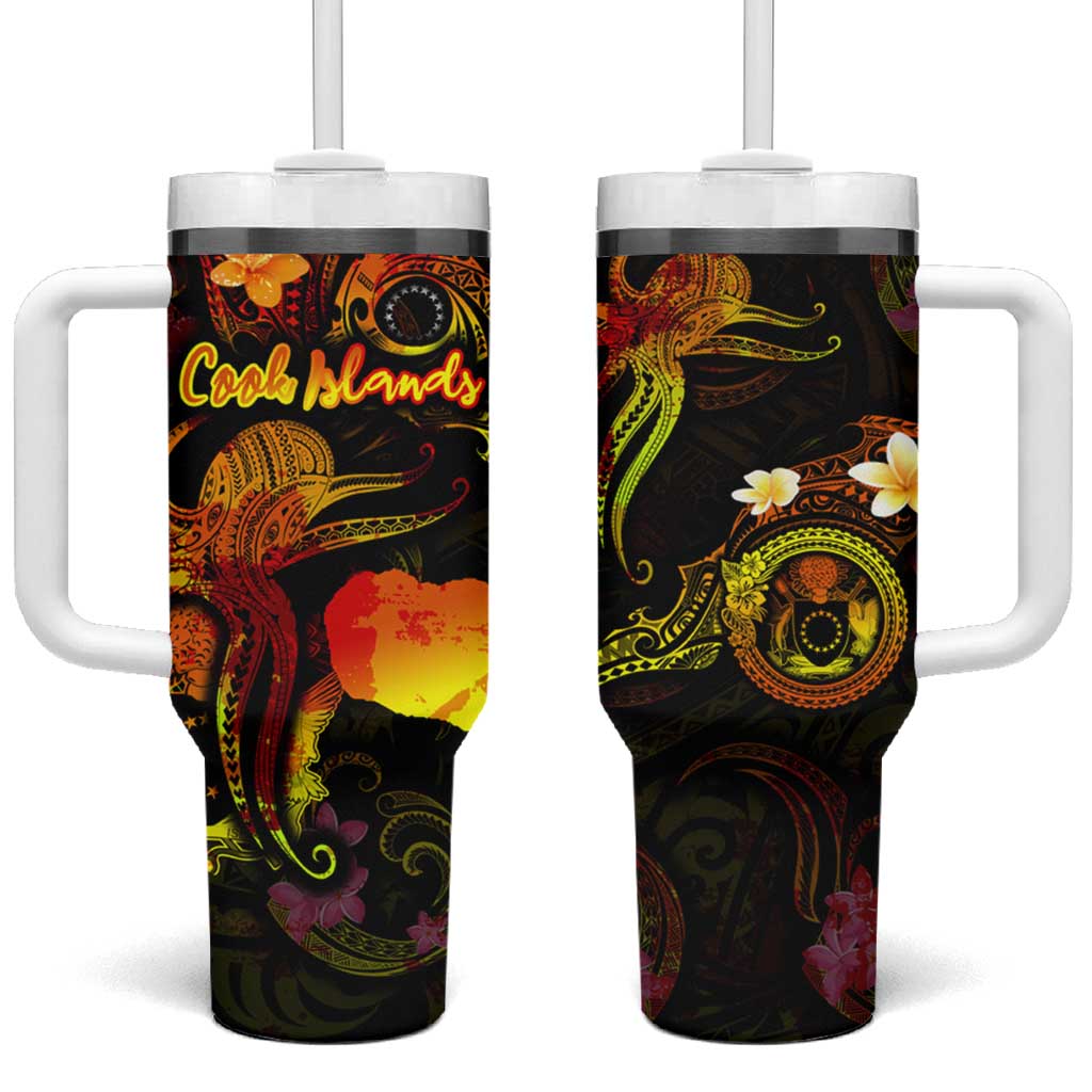 Cook Islands Tumbler With Handle Octopus Plumeria Polynesian Tattoo DT02 One Size: 40 oz Black - Polynesian Pride