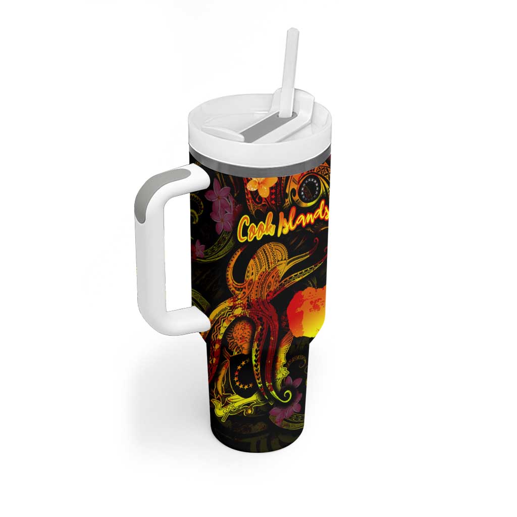 Cook Islands Tumbler With Handle Octopus Plumeria Polynesian Tattoo DT02 - Polynesian Pride