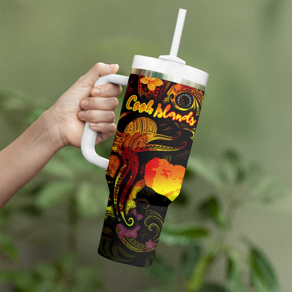 Cook Islands Tumbler With Handle Octopus Plumeria Polynesian Tattoo DT02 - Polynesian Pride