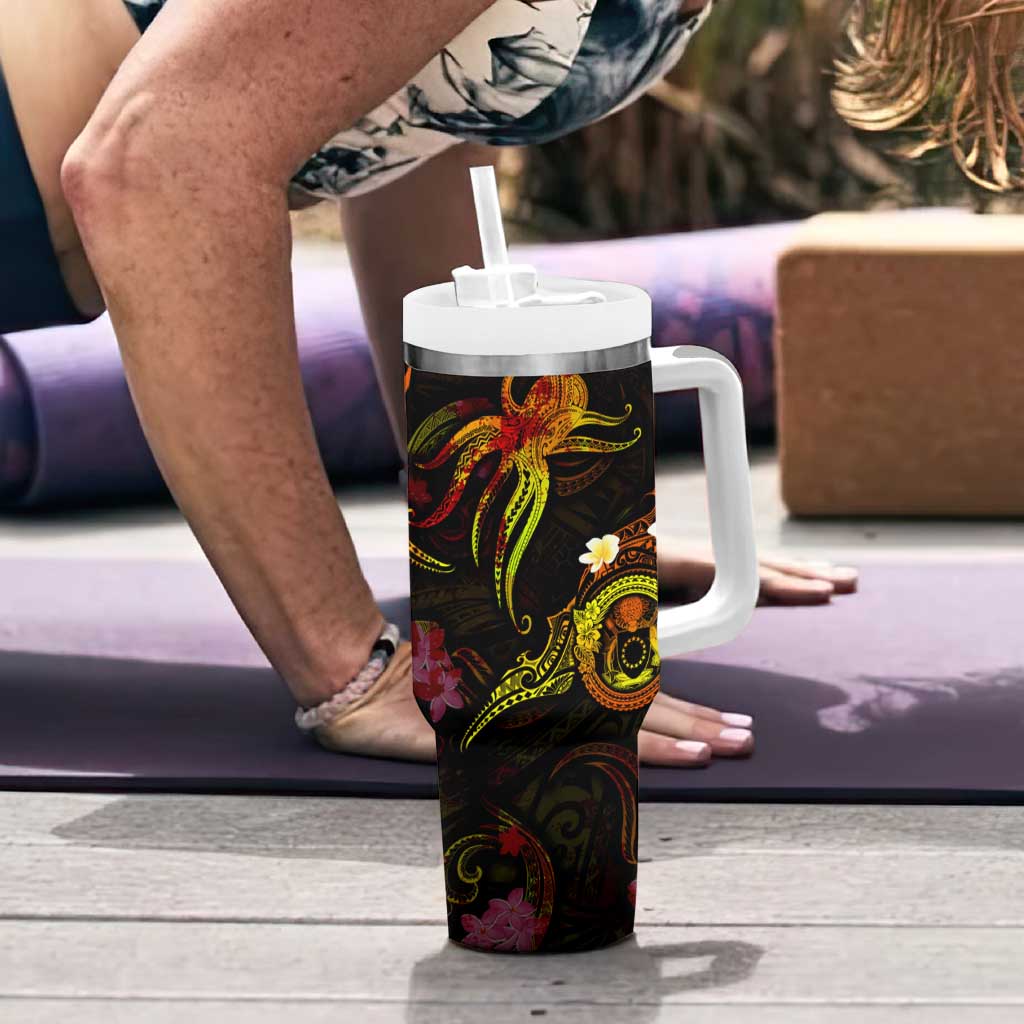 Cook Islands Tumbler With Handle Octopus Plumeria Polynesian Tattoo DT02 - Polynesian Pride