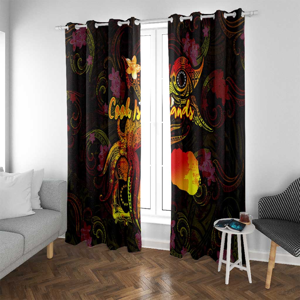 Cook Islands Window Curtain Octopus Plumeria Polynesian Tattoo