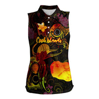 Cook Islands Women Sleeveless Polo Shirt Octopus Plumeria Polynesian Tattoo DT02 Female Black - Polynesian Pride