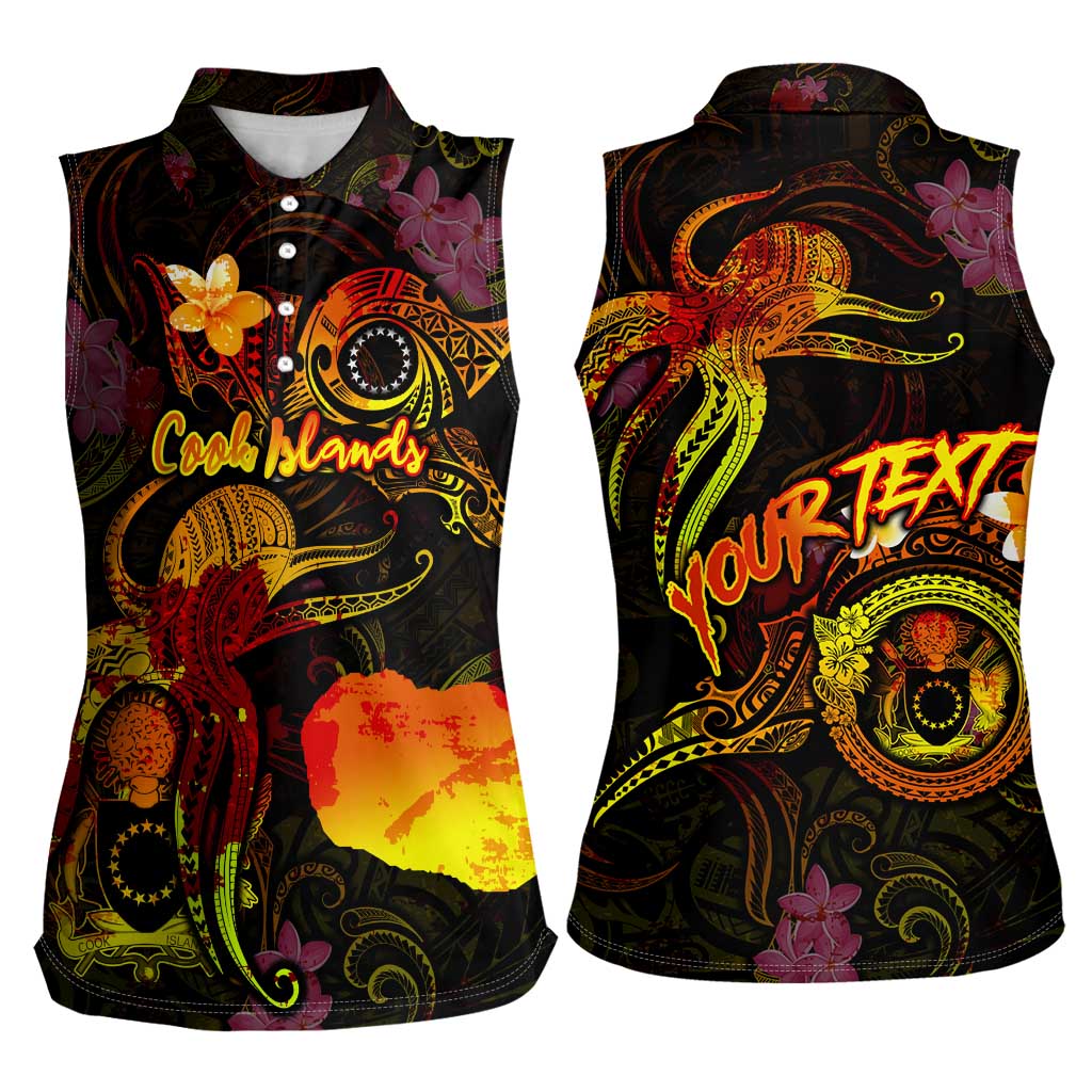 Cook Islands Women Sleeveless Polo Shirt Octopus Plumeria Polynesian Tattoo DT02 - Polynesian Pride