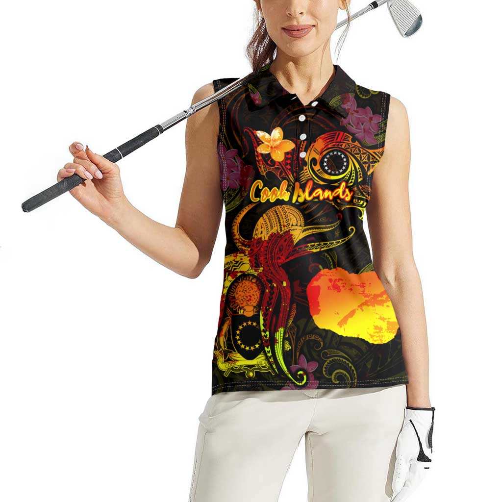 Cook Islands Women Sleeveless Polo Shirt Octopus Plumeria Polynesian Tattoo DT02 - Polynesian Pride