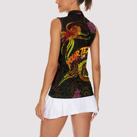Cook Islands Women Sleeveless Polo Shirt Octopus Plumeria Polynesian Tattoo DT02 - Polynesian Pride