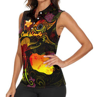 Cook Islands Women Sleeveless Polo Shirt Octopus Plumeria Polynesian Tattoo DT02 - Polynesian Pride