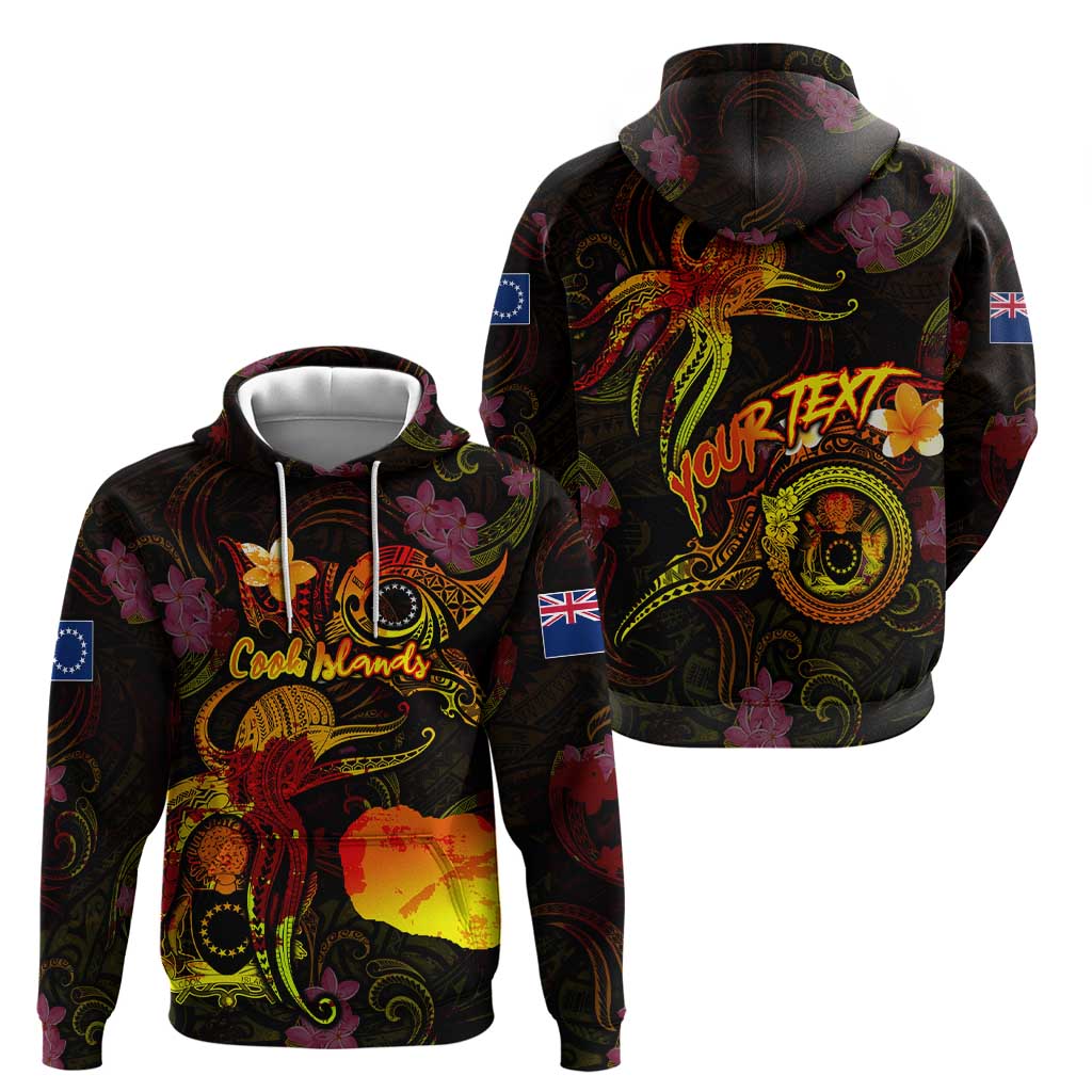 Cook Islands Zip Hoodie Octopus Plumeria Polynesian Tattoo