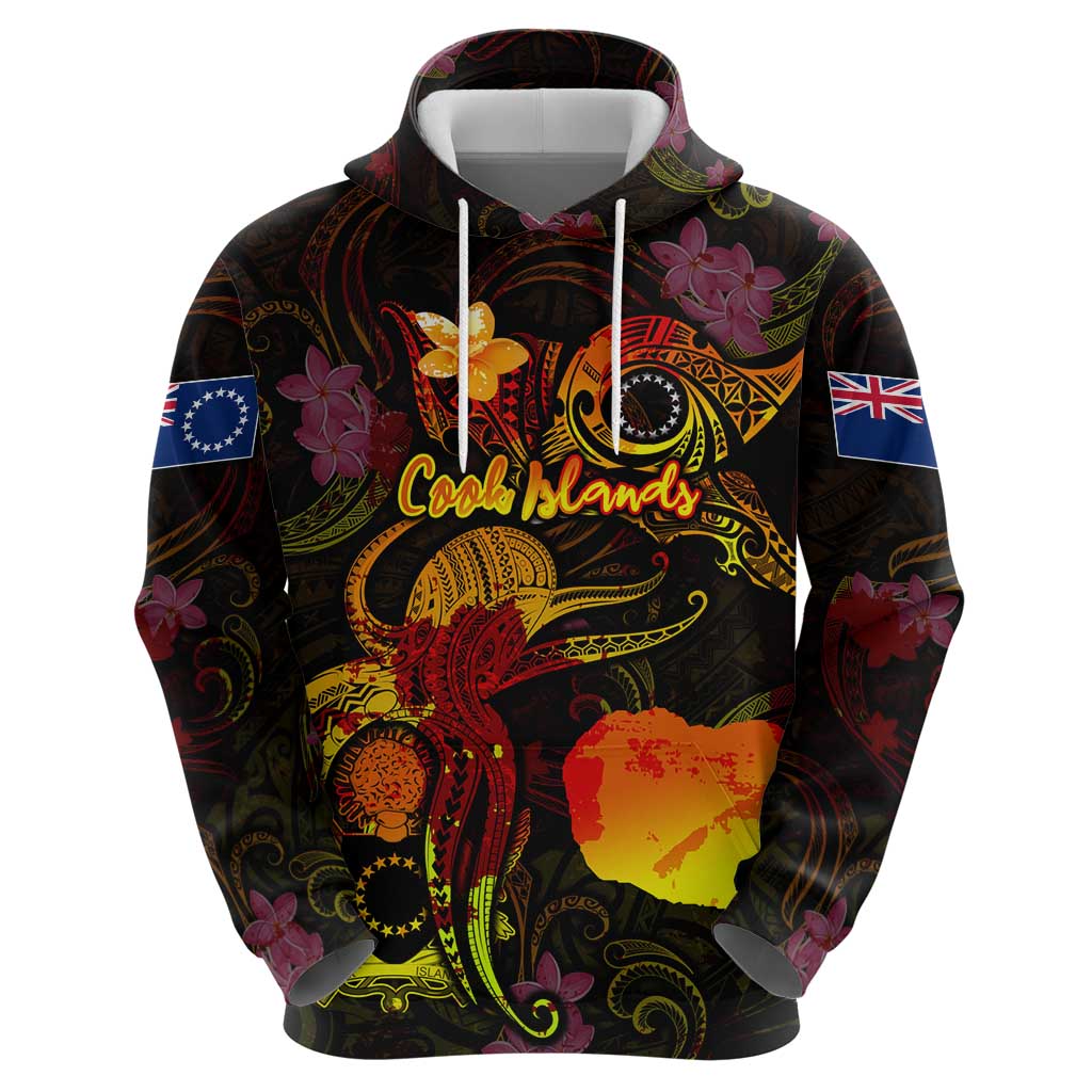 Cook Islands Zip Hoodie Octopus Plumeria Polynesian Tattoo