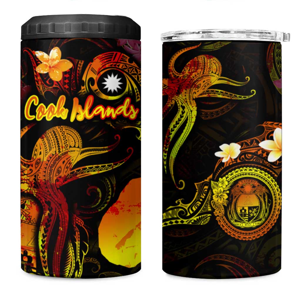 Nauru 4 in 1 Can Cooler Tumbler Octopus Plumeria Polynesian Tattoo DT02 One Size: 16 oz Black - Polynesian Pride