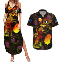 Nauru Couples Matching Summer Maxi Dress and Hawaiian Shirt Octopus Plumeria Polynesian Tattoo