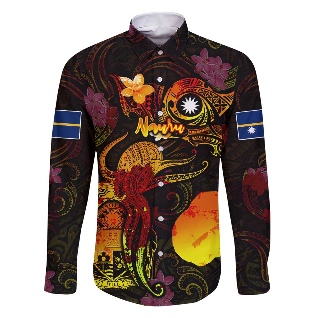 Nauru Family Matching Short Sleeve Bodycon Dress and Hawaiian Shirt Octopus Plumeria Polynesian Tattoo