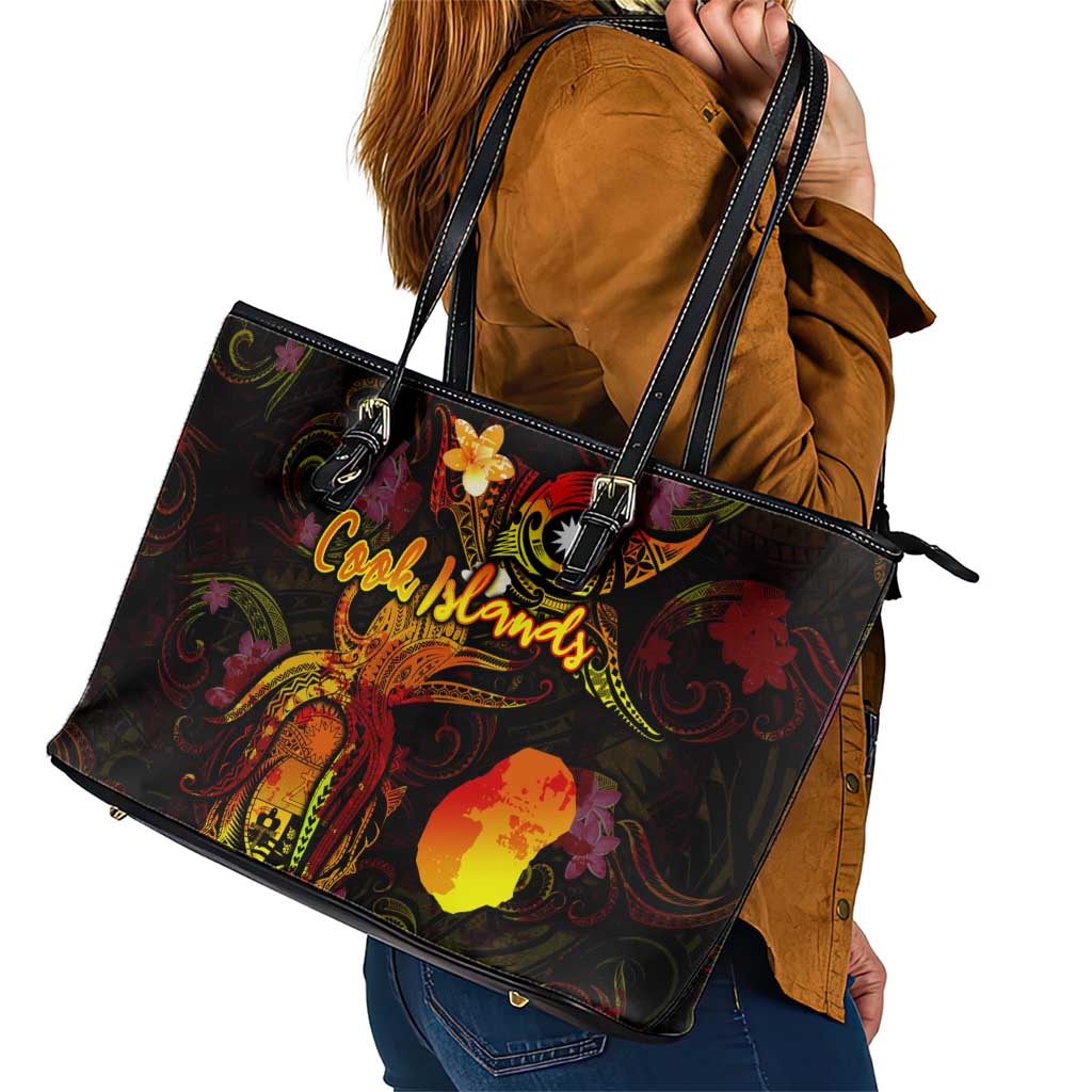Nauru Leather Tote Bag Octopus Plumeria Polynesian Tattoo
