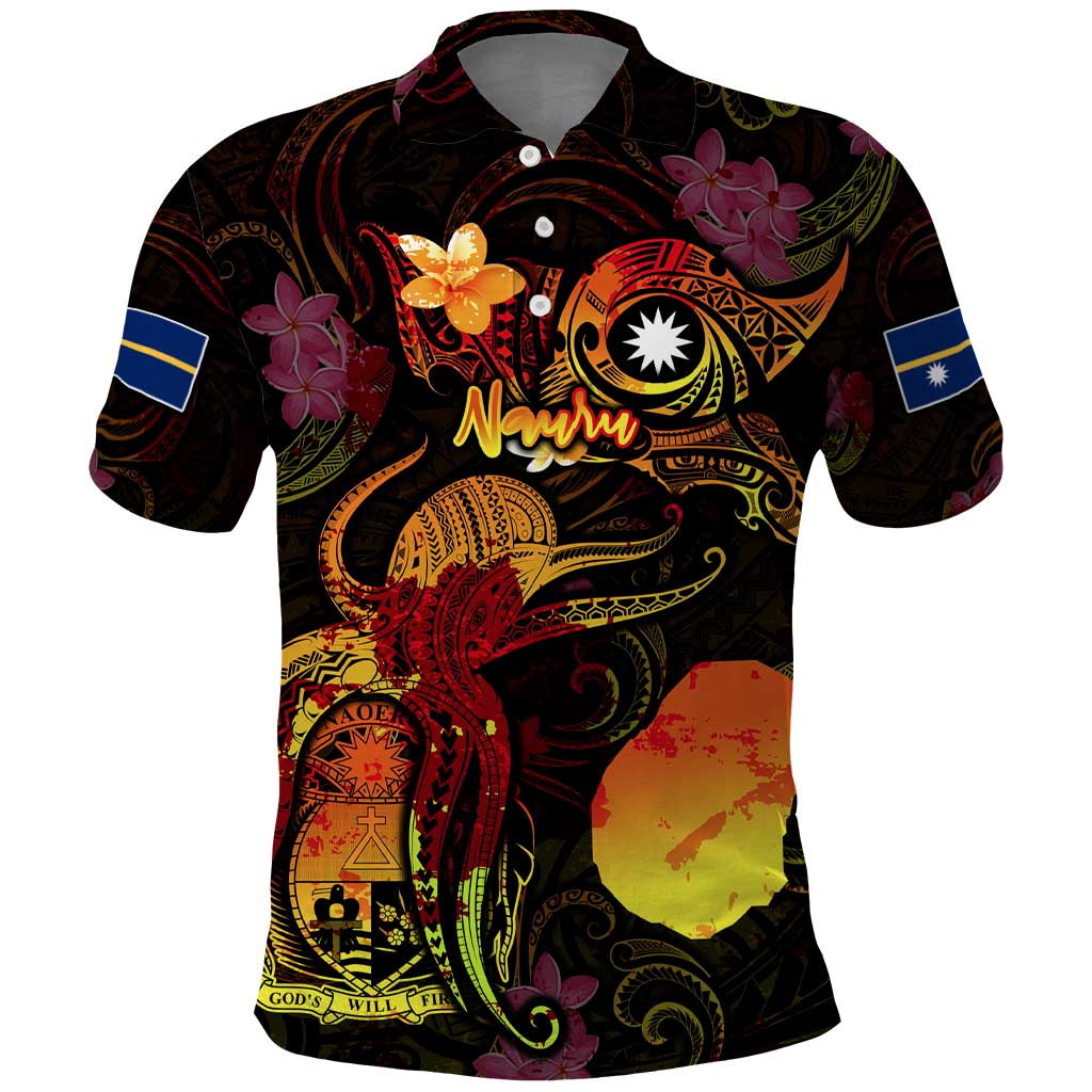 Nauru Polo Shirt Octopus Plumeria Polynesian Tattoo