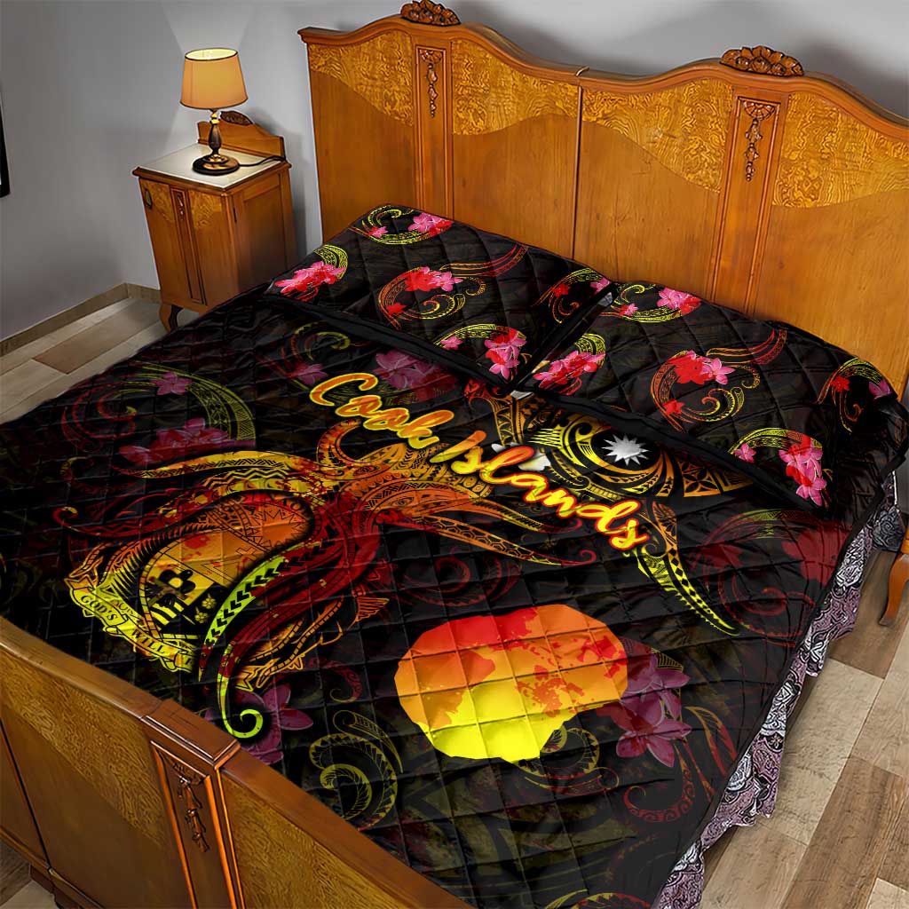 Nauru Quilt Bed Set Octopus Plumeria Polynesian Tattoo