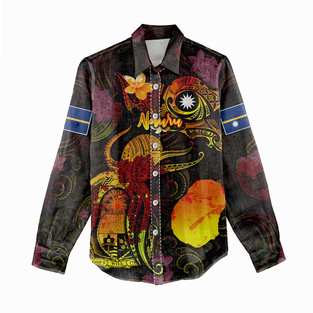 Nauru Women Casual Shirt Octopus Plumeria Polynesian Tattoo