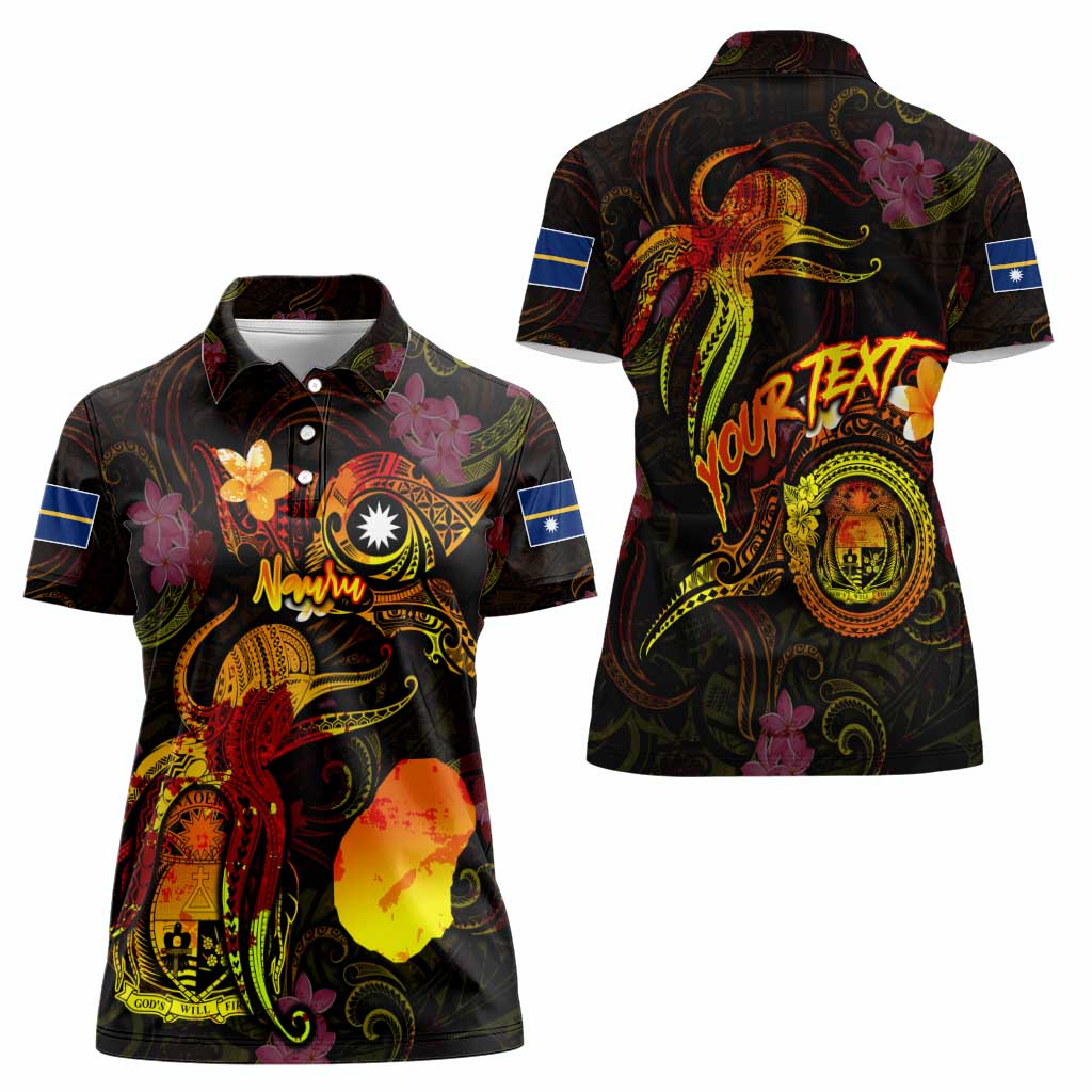 Nauru Women Polo Shirt Octopus Plumeria Polynesian Tattoo